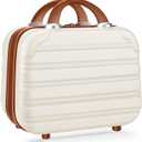 14 inch Hard Shell Makeup Train Case Portable PC ABS Mini Suitcase for Organizer Cosmetics Makeup Brushes Toiletry Beige (cream white)