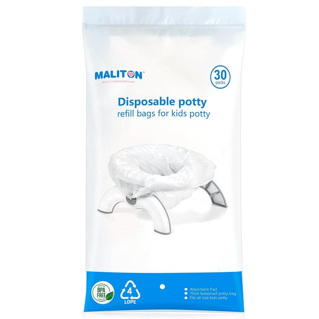 [30 Counts] Disposable Potty Liners with Absorbent Pads, Portable Travel Toilet Bags Compatible with OXO Tot 2-in-1 Go Potty, Toilet Training Liners Fit Most Potty Chairs for Kids, Toddlers