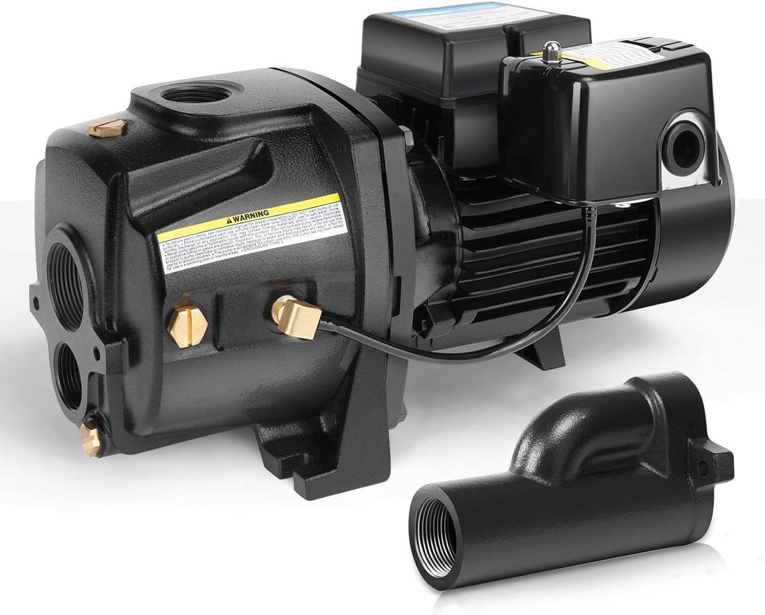 Acquaer 1HP Shallow/Deep Well Jet Pump, Cast Iron Convertible Pump with Ejector Kit, Well Depth Up to 25ft or 90ft, 115V/230V Dual Voltage, Automatic Pressure Switch