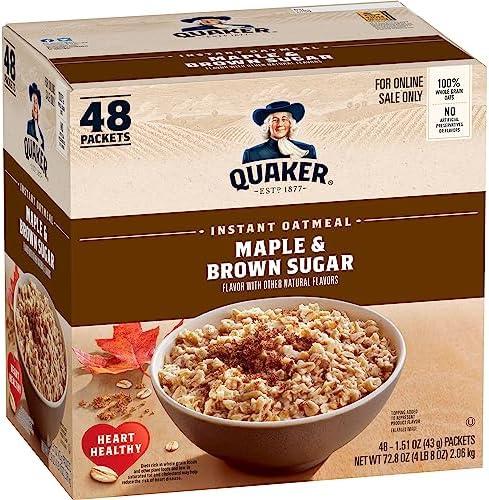 Quaker Instant Oatmeal, Maple & Brown Sugar, Individual Packets, 1.51 Ounce (Pack of 48) Exp. 03/21/2027