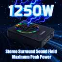 2025 Upgraded 10" 1250W Subwoofer, Slim Under Seat Powered Car Subwoofer, Car/Truck Audio Sub Built in Amplifier Amp Package with Colorful LED Light, Enjoy Audio Experience