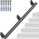 SELEWARE 50 Inch Pipe Stair Handrail Metal Staircase Handrail Industrial Hand Rails for Indoor & Outdoor Steps Wall Mount Hand Rails for Indoor Stairs 1.3" Pipe Safety Grab Bar for Stairs Porch