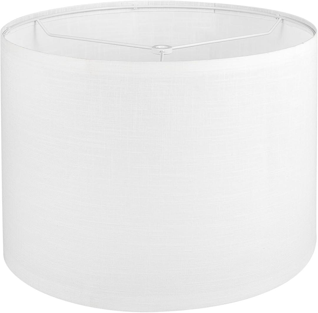 White Lamp shade, Drum Lamp Shade for Table Lamps Floor Lamp, 13" Top X 13" Bottom X 10" High White Large Line Fabric Lamp Shade, Easy Assembly Replacement Lampshade