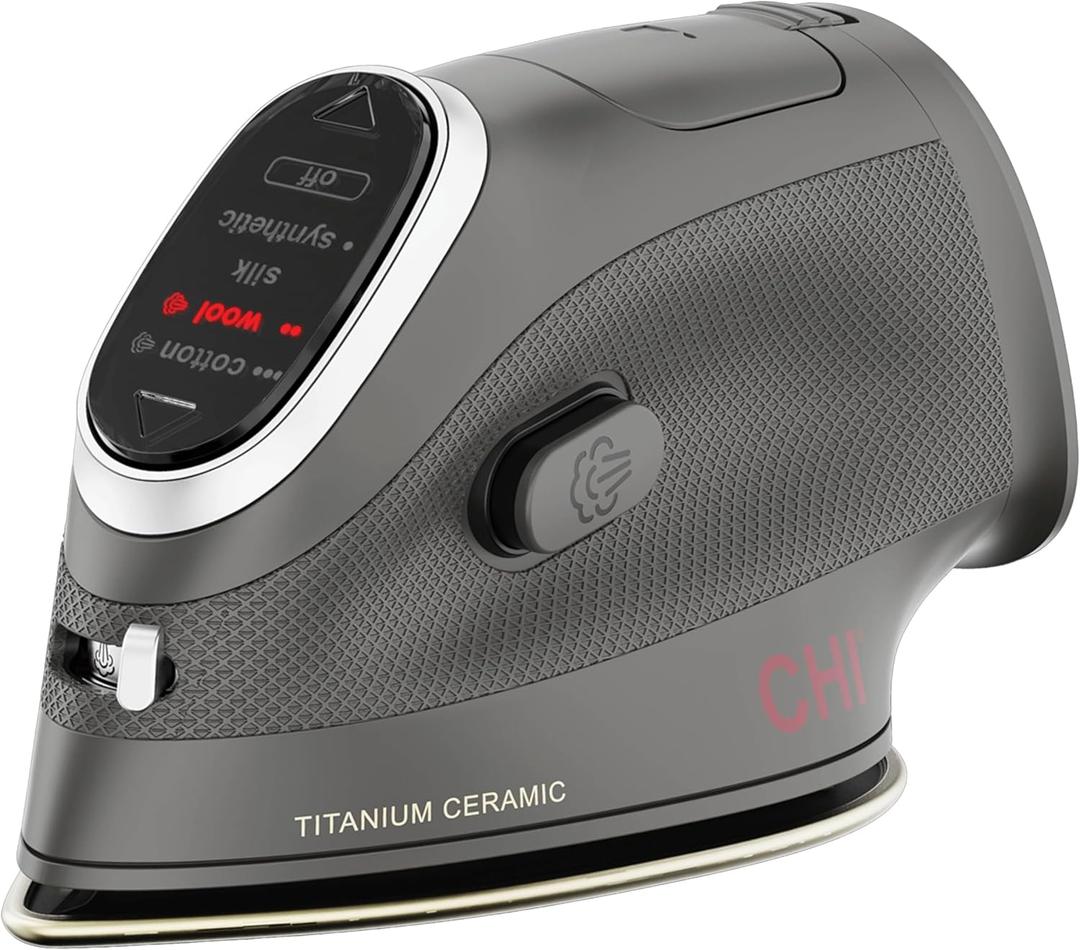 CHI Mini Steam Iron for Clothes, Sewing, Crafting and Travel with Titanium Infused Ceramic Soleplate, 1000 Watts, XL 10 Cord, 3-Way Auto Shutoff, Portable, Vacation Essentials, Black (13120)