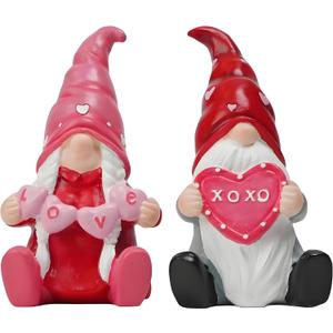 Valentine Gnome Statue, 2 PCS Vintage Valentines Day Gnome Resin Sculpture for Home Coffee Bar Decor, Mini Lover Gnomes Gifts for Christmas Holiday Xmas Party