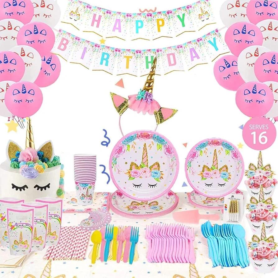 Birthday Party Supplies Including Plates Cups Straws Tablecover for Birthday Party Serve 16 Guests