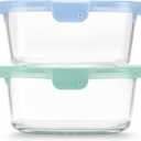 Ello Color Lock 7 Cup 4PC, 2 Pack Glass Meal Prep Sets Leak-Proof Glass Food Storage Containers with Airtight BPA-Free Plastic Lids, Dishwasher, Microwave, and Freezer Safe, Purple Rain (2 x 7 cups)
