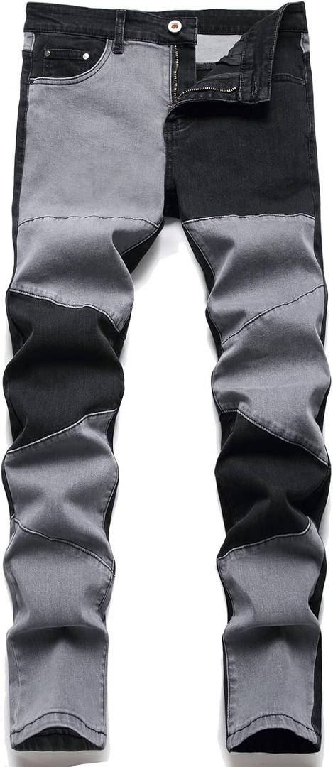 RXXKKK Men's Regular Slim Fit Jeans (28, 1017 Blackgray Flex)