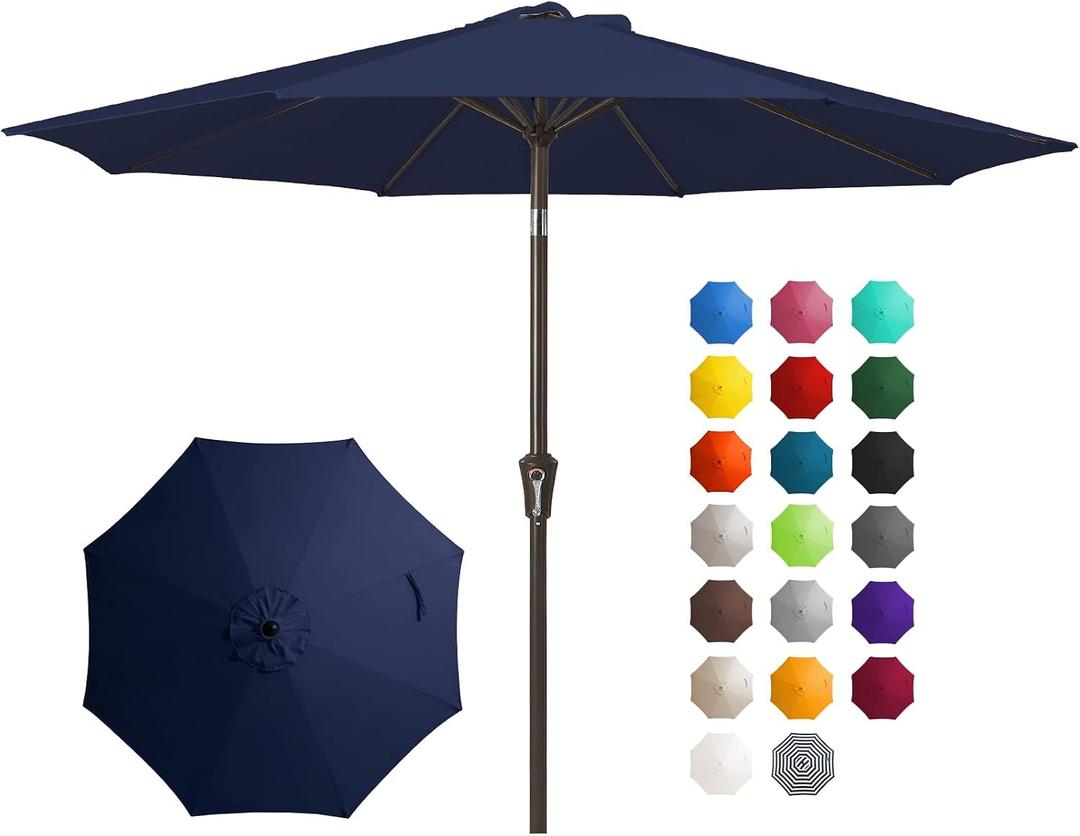 JEAREY 10FT Outdoor Patio Umbrella Outdoor Table Umbrella with Push Button Tilt and Crank, Market Umbrella 8 Sturdy Ribs UV Protection Waterproof for Pool, Garden (Navy)