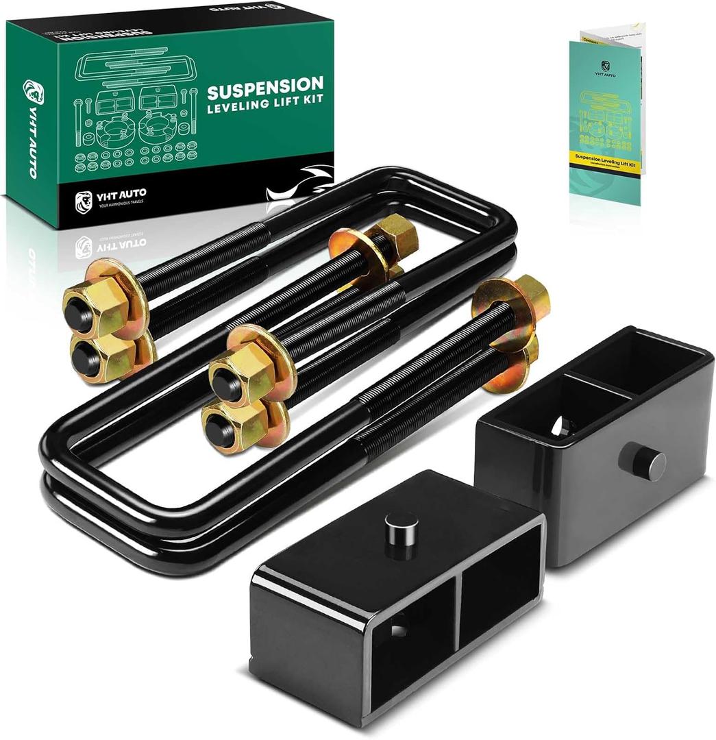 YHTAUTO 2 inch Rear Leveling Lift Kit, Extended Square U-Bolts & Lift Blocks w/Hardware Kit Compatible with Toyota & Nissan Models, RWD/4WD, 6 lug Only, Suspension Leveling Kit Set of 6