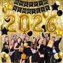 JOJO FLY New Years Eve Party Decorations Kit, Gold 2026 Balloons, Happy New Year Banner, Gold Foil Curtain, Black and Gold Balloons Set, New Years Eve Party Supplies 2026