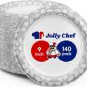 JOLLY CHEF 9 inch 140 Pack Disposable Paper Plates,Soak Proof, Cut Proof, Heavy Duty Printed Paper Plates for Everyday Use