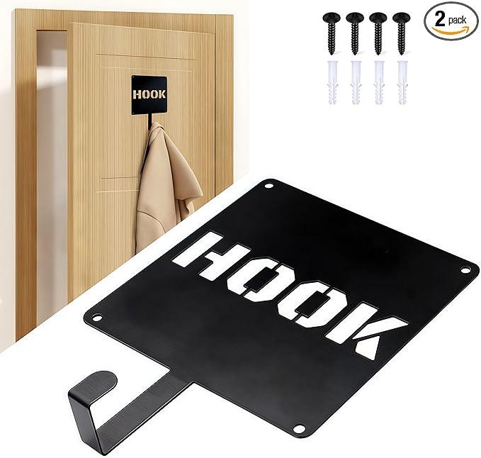 Amsally Heavy Duty Wall Hooks 5-Inch (2 Pack) - Sturdy Steel Coat Hooks for Living Room, Bathroom, Kitchen & Bedroom (Max 33 lbs, Black) - Hang Coats, Bags, Towels, Hats, Keys, Cups