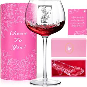 Personalized Wine Glass Gift for Women & Matching Crystal Shoe , Valentines Day Gifts for Her, Monogrammed Initial Wine Glass, Customized Wine Gifts for Her, Wife, Sister, Friend, Anniversary Presents