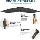 6.5x10FT Rectangular Patio Umbrella with Push Button Tilt & Crank Lift for Garden,UV Protection Outdoor Umbrella for Deck,Pool and Yard,Grey