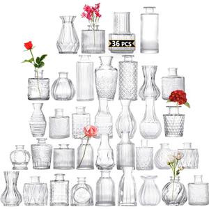 Glass Bud Vases Set of 36PCS, Small Flower Vases for Wedding Centerpiece Table Decoration, Vintage Vase in Bulk for Flower Arrangements, Mini Vase for Birthday Party, Festival Home Decor,Clear