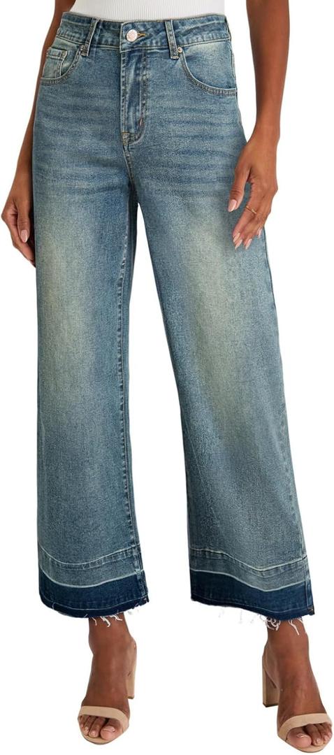 Astylish Women's High Waisted Wide Leg Jeans Trendy Straight Leg Jeans Zimbaplatinum Denim Pants (10, Cropped Ashleigh Blue)