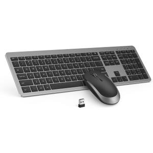 Wireless Keyboard and Mouse Combo - Full Size Slim Thin Wireless Keyboard Mouse with Numeric Keypad 2.4G Stable Connection Adjustable DPI (Grey & Black) (Black & Grey)