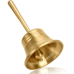 Brass Hand Bell, Small Call Dinner Hand Bell with Metal Handle for Seniors Bedside, Games Bell, Schools Bell, and Events