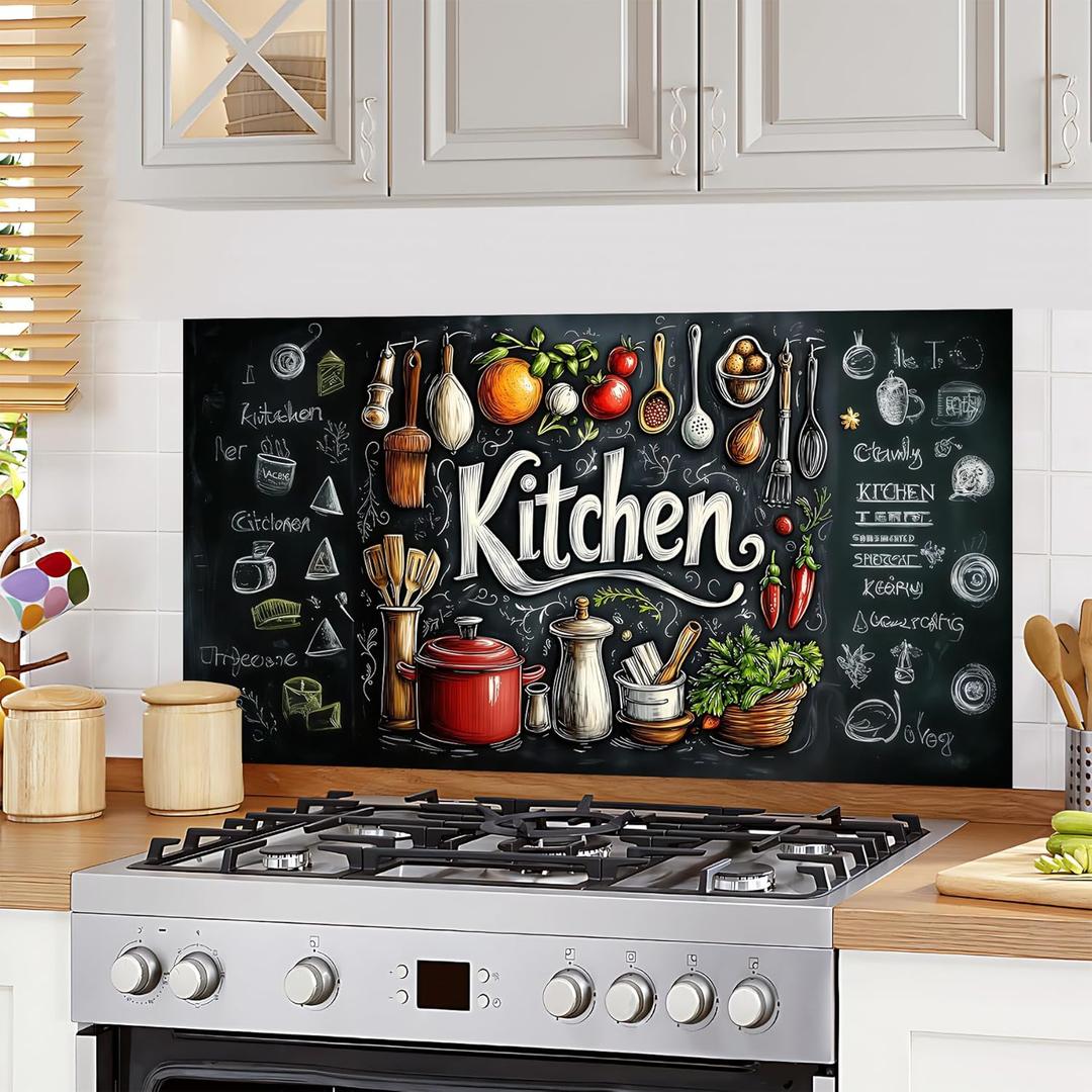 Kitchen Wallpaper and Stove Backsplash Stickers - Waterproof PVC Vinyl Peel & Stick Decals, Reusable Glossy Wall Art for Modern Homes by EasyInstall Decor 30" x 16"