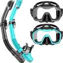 Snorkeling Gear for Adults Kids, Dry-Top Snorkel Set, 180Panoramic Wide View Diving Mask Breathing Freely Snorkel Mask for Snorkeling Scuba Diving Swimming Travel (A1-Black + BlackGreen)