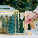 NCYP Glass Cards Box with Slot and Lock for Wedding - 12.6" x 5.9" x 9" Geometric Vintage Envelops Wishwell Card Holder - Tabletop Reception, Birthday Party Decor, Gold (Glass Box Only)