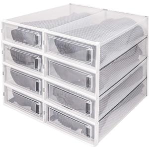 DHMAKER 8 Pack Boot Storage Box, Stackable Clear Plastic Boot Shoe Organizer for Tall Boots, Closet, Drop Front Boot Organizer, Large Shoe Container Boot Storage with Lid, 20.5" x 11.8" x 5.5"