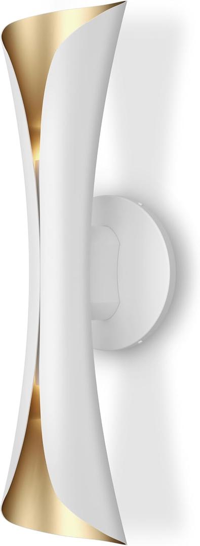 Tubicen Wall Sconces Dimmable Mid Century Theater Room Sconce Lights Up and Down Hardwired Modern Indoor Elegant Wall Lights for Living Room Bedroom Hallway Stair 15.7" H White and Gold