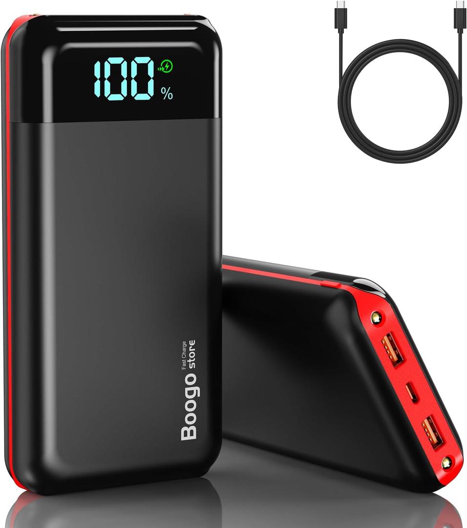 Portable Charger Power Bank 52800mAh Powerbank PD 30W and QC 4.0 Fast Charging Built-in Bright flashlight LED Display 2 USB 1Type-C Output External Battery Pack for iPhone, Samsung, iPad etc (Red)
