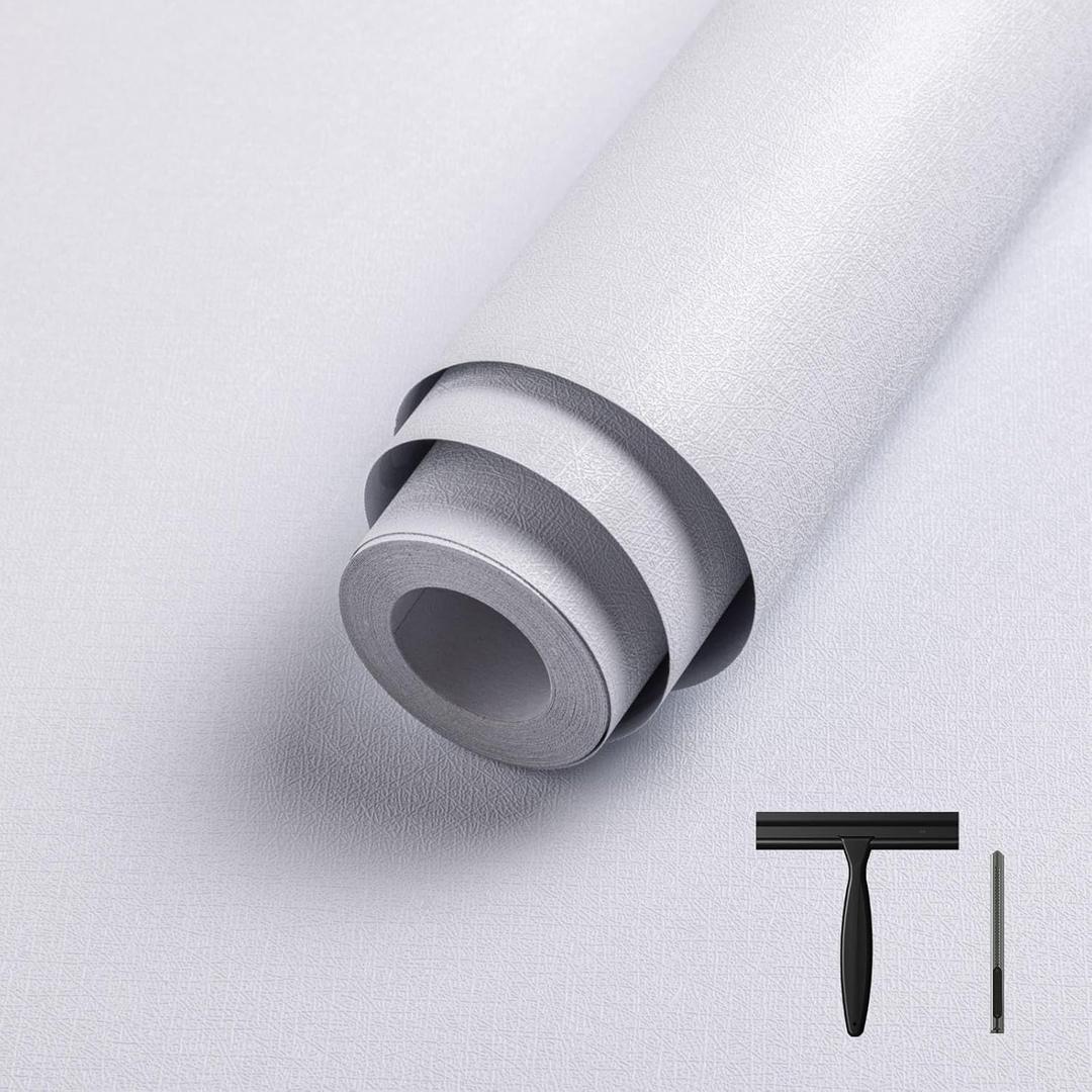 Abyssaly White Wallpaper Peel and Stick Contact Paper for Cabinets and Drawers Removable Self Adhesive Thicken Wallpaper Covering for Bedroom with Scraper, Paper Cutter 17.7" X 590.5"