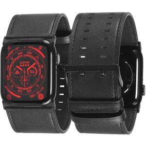 Tefeca Dual Series Band Compatible with Apple Watch Ultra 2/Ultra 49mm, Series 10 46mm, Series 9/8/7 45mm, SE2/SE/6/5/4 44mm (Black Leather with Black Adapters), Size: Ultra wide 49/46/45/44mm