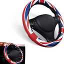 2 PC Car Steering Wheel Cover, 38cm British Flag Design Breathable Leather Rubber Inner Ring Steering Wheel Cover, Personalized Modification Accessories, Suitable for Most Models (Red & Blue)