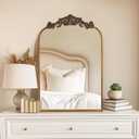 USHOWER Gold Anthropologie Vintage Mirrors for Wall, 24" x 36" Antique Baroque Style with Ornate Frame, Arched Brass Decoration for Fireplace, Bathroom, Living Room, Entryway Remodel