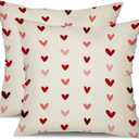DFXSZ Valentine's Day Pillow Covers 16x16 Inch Set of 2 Small Red Pink Hearts Decor White Throw Pillow Covers Valentine's Day Cushion Case Decoration for Sofa Couch 56B