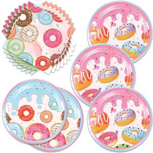 40pcs Donut Time Theme Party Napkins and Plates Donut Time Party Supplies Birthday Decorations for Girl Birthday Baby Shower Decorations