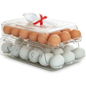 BPA Free Egg Holder for Fridge  Foldable 1 Tier or 2 Tier Design  (36/18) Egg Organizer for Refrigerator, No Eggs Cracking, Clear & Durable Plastic, Includes Gift: Egg Separator