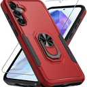 Janmitta Compatible with Samsung Galaxy A35 5G Case with Screen Protector,Heavy Duty Shockproof Full Body Phone Cover Built in Metal Ring Holder Kickstand, 2024 Red, Pack of 5 
