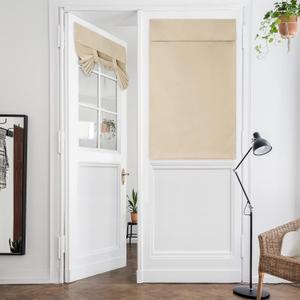 HOMEIDEAS Beige French Door Curtains Privacy Blackout 26 X 40 Inch Room Darkening Curtains for Glass Door, Thermal Insulated Tie Up Shades Window Curtains for Bedroom, 1 Panel