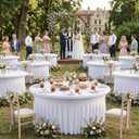 6 Pack White Round Spandex Tablecloths for 60in Tables, Wrinkle Free Stretchy 120inch Fitted 5FT Round Table Cloths Cover with Skirt for Wedding Party Dining Banquet Events