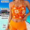 ShawGobow Floral Crop Tankini,2 Piece High Waisted Boy Shorts Swimsuits,Modest Bikini Sets for Women Beach Vacation (M)