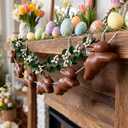 8.2ft Chocolate Foam Easter Bunny Banner Neutral Brown Bunny Garland Farmhouse Hanging Decoration Easter Spring Party Supplies for Mantel, Fireplace, Wall Home Office Decor