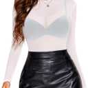 Avidlove Mesh Top for Women Long Sleeve See Through Shirt Mock Neck Sheer Blouse Clubwear Party (Large)