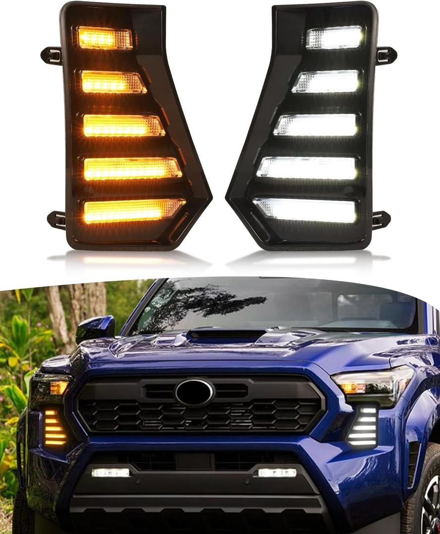 LED Fog Lights Kit for 2024 2025 2026 Toyota Tacoma DRL Daytime Running Lights Amber Turn Signal Front Bumper Lamps 4th Gen Toyota Tacoma Accessories (Horizontal clause)