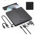 ORIGBELIE External CD DVD Drive, Ultra Slim CD Burner USB 3.0 with 4 USB Ports and 2 TF/SD Card Slots, Optical Disk Drive for Laptop Mac, PC Windows 11/10/8/7 Linux OS
