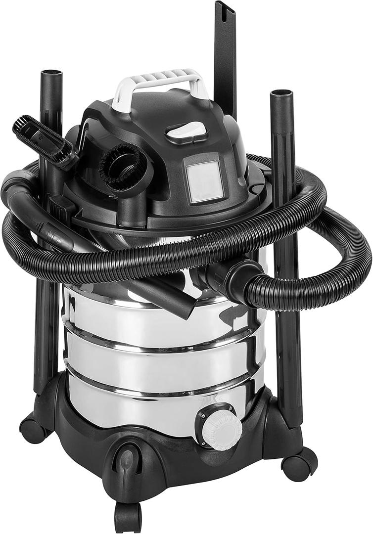 Amazon Basics Wet Dry Vacuum Cleaner, 6 gallon Shop, 3.5 HP Stainless Steel, Grey/Black