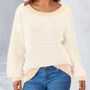 Zenlonr Womens Off The Shoulder Sweater 2025 Fall Winter Long Sleeve Striped Sweater Oversized Knitted Pullover Tops (Beige, XL)