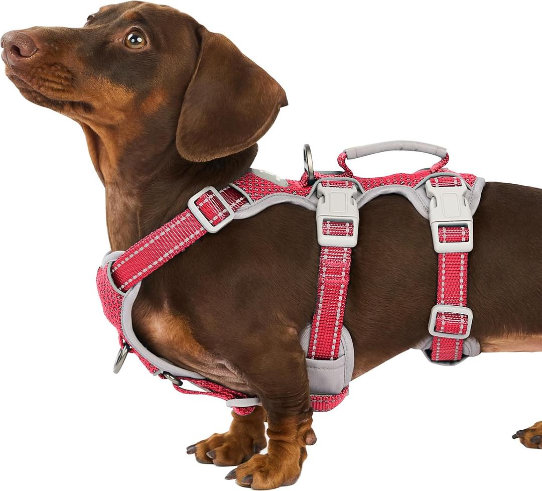 Huntboo No Escape Dog Harness, Escape Proof Harness, Fully Reflective Harness with Padded Handle, Breathable, Durable, Adjustable Vest for Small Dogs Walking,Training,and Running Gear(Red,S)