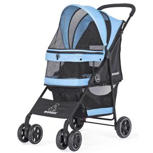 ROODO 4 Wheel Dog Cat Pet Stroller Best Lightweight Foldable Compact Portable Jogger All Terrain Travel Pet Gear Puppy Doggie Bunny Kitty Stroller for up to 30lbs Medium Small Dogs Cats(Sky Blue)