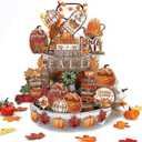 BBTO Set of 15 Thanksgiving Fall Tiered Tray Decor Pumpkins Farmhouse Decor Autumn Maple Leaf Table Centerpieces Harvest Wood Blocks Signs for Home(Pumpkin Style)