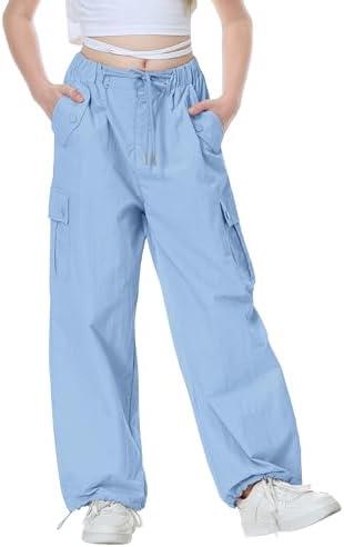 Rolanko Parachute Pants for Girls Y2K Cargo Trousers with Pockets Harajuku Jogger Pants Kids 10-12Y, 150